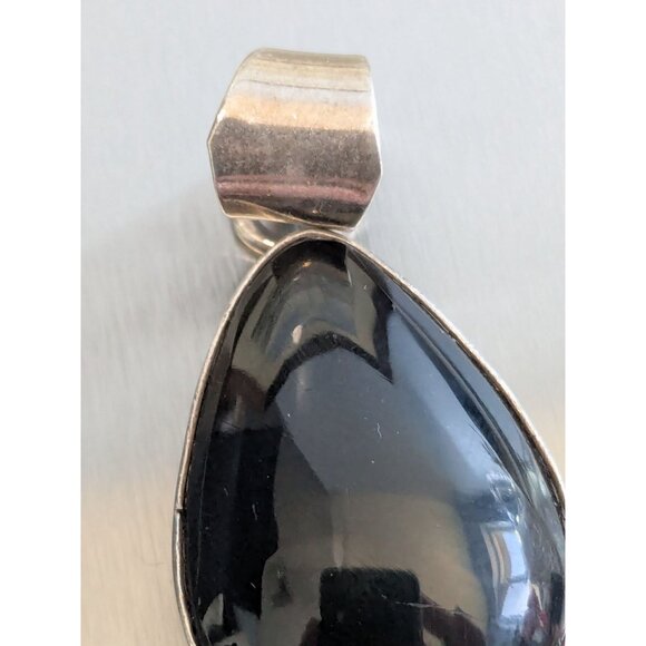 Sterling Silver Teardrop Black Onyx Pendant With Beveled Bail For Chain Jewelry - Picture 4 of 9